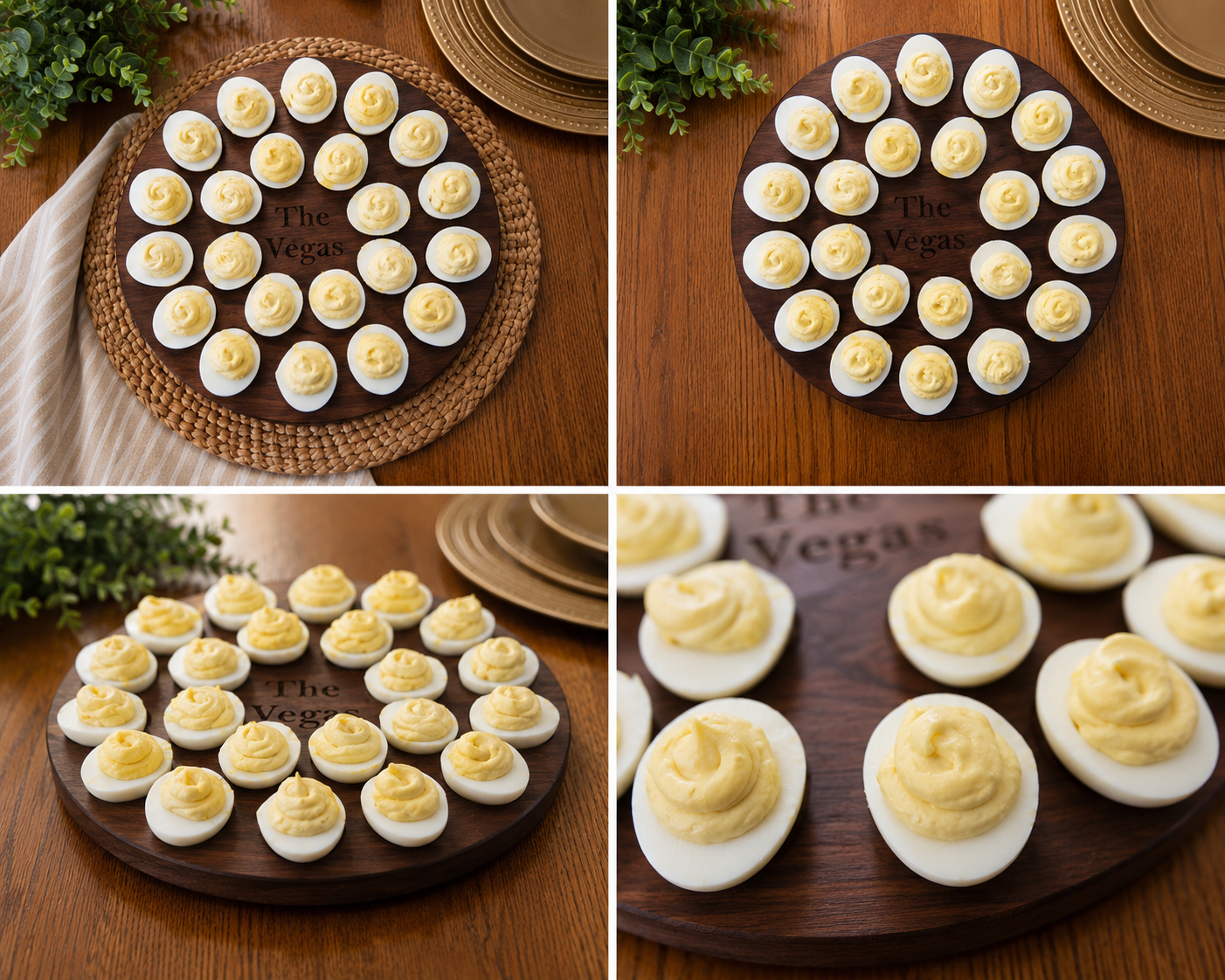 24 count round wooden deviled egg tray by Vega Woodwork